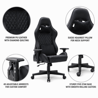 Chaise de bureau pivotante ergonomique en cuir PU et PVC, style racing, avec repose-pieds rétractable, blanche