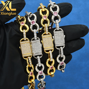 Factory Custom Hip Hop 12mm Fine Luxury Jewelry Pink Moissanite <b>Bracelets</b> Women Men 925 Sterling Silver Chain Link <b>Bracelets</b> - Product Image 4