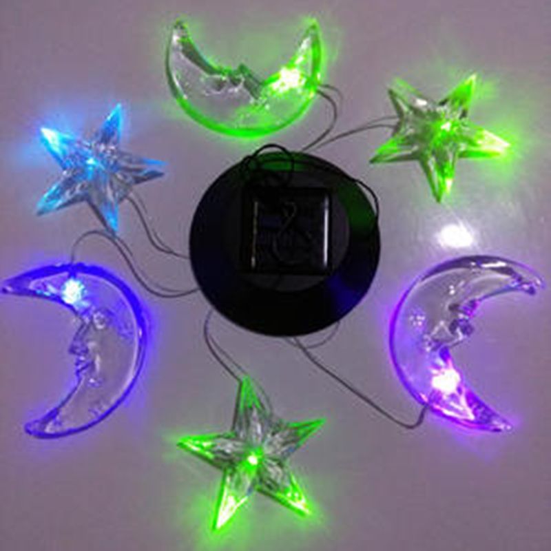 LED Solar luna y estrella espiral Spinner colgante Color campanas de viento