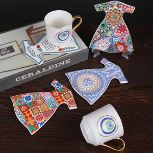 Turkish eye black tea cup and saucer ceramic coffee cup set white and golden line afternoon tea set ceramic mugs tea cup