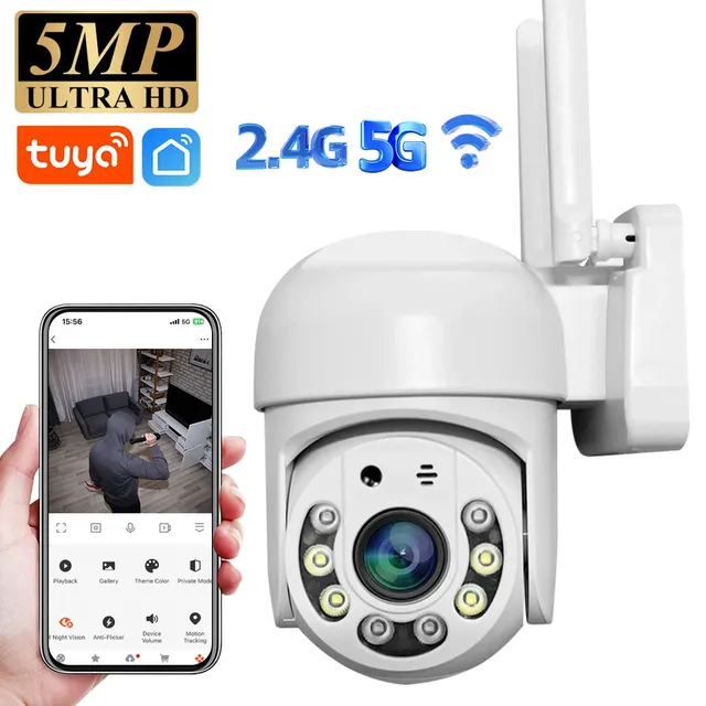 5MP HD CMOS H.265 24G/5G WiFi IP Camera PTZ Outdoor Waterproof Home Security Full Color Night Vision Tuya Cam