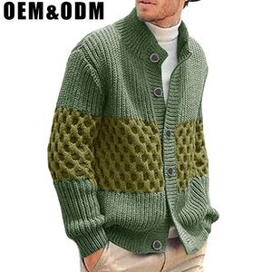 Cable Knit Button Colorblock <span class=keywords><strong>Cardigan</strong></span> Knit Sweater <span class=keywords><strong>Hombre</strong></span> Suéter de punto personalizado Cuello redondo Abrigos personalizados Hombres <span class=keywords><strong>Abrigo</strong></span> de invierno personalizado - Product Image 1