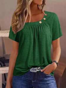 T-shirts d'été décontractés pour femmes Fashion Button Solid Basic Top Tees Streetwear Short Sleeve V Neck Oversized Clothing - Product Image 4