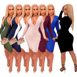 Vestido de Mujer Ajustado de <span class=keywords><strong>Manga</strong></span> Larga con Cuello en V y Cintura Nueva de Primavera de 2022 - Product Image 1