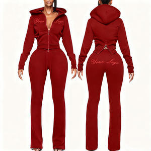 女式定制时尚图案刺绣拉链连帽长袖上衣紧身短款休闲运动针织秋季 - Product Image 1