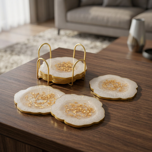Modern Square Resin Handmade Non-Slip Table <b>Mats</b> with Gold Edge 350mm Diameter 5mm Thickness - Product Image 6