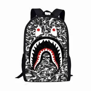 2024 New Personality Fashion Schoolbag Large Capacity Outdoor Travel Backpack Camouflage Printed Shark Schoolbag