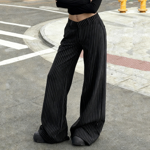 Women Striped Wide Leg <b>Pants</b> High Waist V Waist Slimming Office Lady Trousers Chic Streetwear - Product Image 4