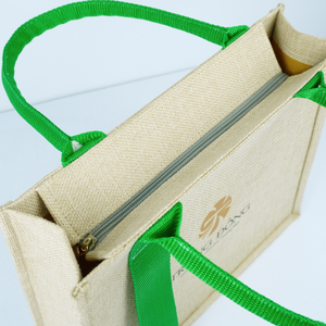 Sac fourre-tout en jute structuré de qualité supérieure avec logo personnalisé, poignées en sangle polyester, poche zippée 25x30x10cm - Cadeau d'entreprise réutilisable OEM/ODM - Product Image 5
