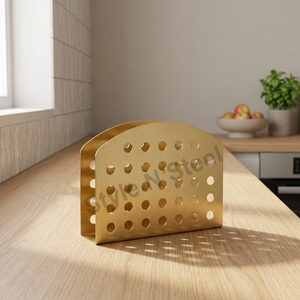 Stainless Steel <b>Kitchen</b> Countertop Table Napkin <b>Holder</b> Wire <b>Tissue</b> Stand with Hanging Feature Metal Paper Collection Rack Gold - Product Image 4