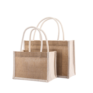 Customized Environment Friendly Khaki Jute Small Size Handled Handbag Custom Logo Design <b>Beach</b> Shopping <b>Foldable</b> <b>Bag</b> Wholesale - Product Image 1