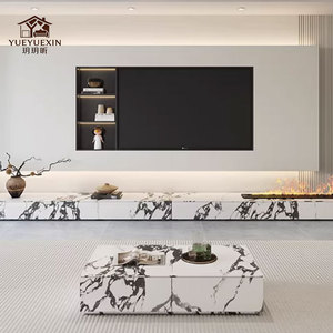 Mobile <span class=keywords><strong>TV</strong></span> Moderno Nuovo Modello 2026 con Camino Elettrico, Mobile <span class=keywords><strong>TV</strong></span> da Soggiorno con Finitura Effetto Marmo e Vano Contenitore - Product Image 5