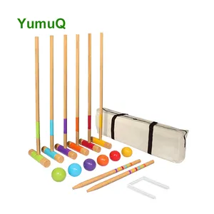 Yumuq ชุดเล่นเกมไม้โครเก้ทไม้แบบดั้งเดิมสำหรับกลางแจ้ง2 4 6หรือ8ผู้เล่น
