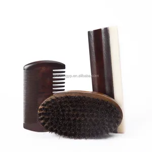 Conjunto de escova de cabelo retrô de madeira com cerdas de javali, caixa de embalagem personalizada para homens, escova de cabelo de madeira com 100 peças