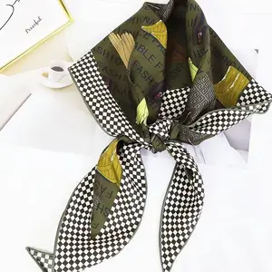 100% Twill Silk Scarf with Diamond Pattern Hand-Rolled Edge Check Scarf