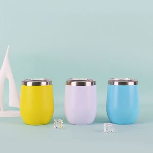 Gobelet à vin sans pied en acier inoxydable 12 oz, verre isotherme sans pied avec couvercle et paille, tasse de voyage à café avec logo personnalisé - Product Image 4