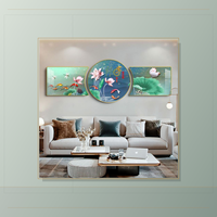Triptyque mural 3 pièces en cristal, paysage, arbre doré, cercle, tableau pour salon, hôtel, intérieurs modernes et luxueux