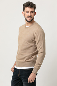 Qualité garantie acrylique coton polyester coupe droite formelle beige pulls à col en v pour la vente en gros - Product Image 3