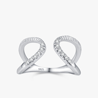 Ailmay Bague en argent sterling 925 à double couche de zircon brillant géométrique ouverte et ajustable pour les femmes, les fêtes et les mariages.
