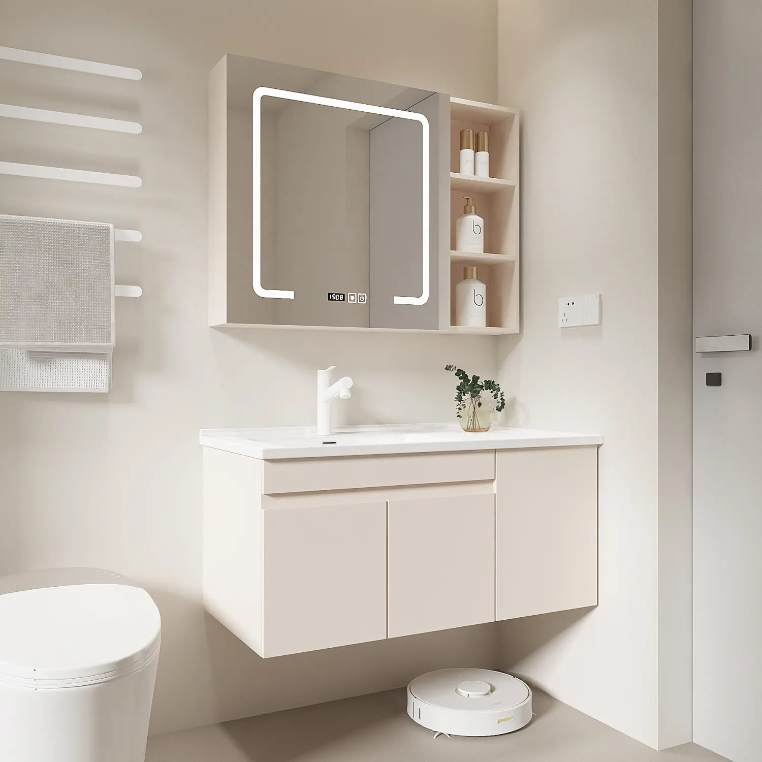 Tendance chaude professionnel vanité panneau en bois armoire de salle de bain avec miroir vanité moderne salle de bain vanités armoire ensemble