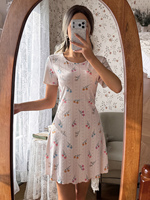 Robe de nuit d'été décontractée classique romantique pour femme, imprimé floral tendance, manches courtes, respirante