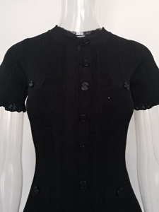 Aimeisi Sẵn Sàng Cổ Phiếu Phụ Nữ Giản Dị Ngắn Tay Áo Hollow Chủ Đề Duy Nhất Ngực Đan Váy Phụ Nữ Dệt Kim Dresses - Product Image 6