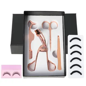 Professionnel 4 Dans 1 Beauté Pincettes Ensembles Et Sourcils Ciseaux Recourbe-cils Ensemble Recourbe-cils Chauffant Avec Silicone Pad