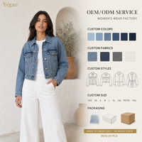Veste en jean courte Yegao pour femme, style camionneur, poches poitrine, taille ajustable, vêtements pour femme, fabrication sur mesure OEM ODM