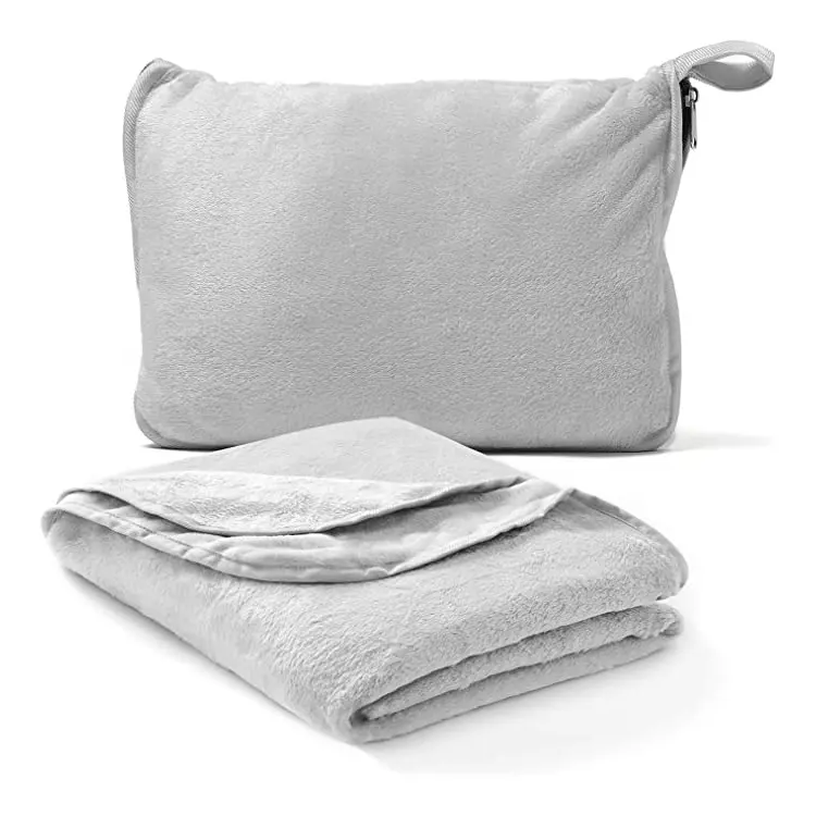 Coral Fleece Promotion Pillow For Airplane In Soft Bag Case With Hand Luggage Belt &amp Throw Travel Blanket