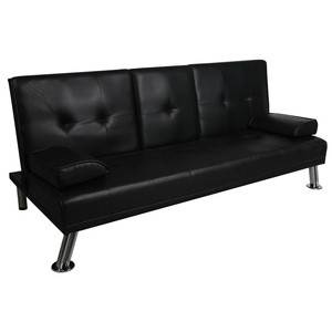 Sofá <span class=keywords><strong>Cama</strong></span> Futón de Piel Sintética de 3 Plazas Más Vendido, Sofá <span class=keywords><strong>Cama</strong></span> Convertible con Reposabrazos Extraíbles, Patas de Metal y 2 Portavasos - Product Image 2