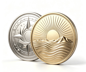 Pendientes de Aro con Colgante de Moneda de Aleación de Aluminio Forjado a Medida, Borde Acanalado, Diseño Geométrico de Sol y Luna para Joyería de Moda - Product Image 2