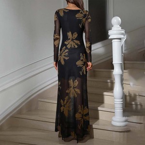 <span class=keywords><strong>Abito</strong></span> Lungo da <span class=keywords><strong>Donna</strong></span> <span class=keywords><strong>Elegante</strong></span> con Rete Floreale a Maniche Lunghe, Vestito Formale da Sera <span class=keywords><strong>per</strong></span> Invitate a Matrimoni Primaverili, Cocktail o Stile Vintage con Stampa - Product Image 3