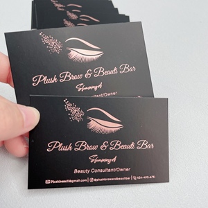 Tarjetas de Visita Personalizadas de Papel Negro para Salón de Belleza, con Estampado en Oro Rosa, Logotipo de Pestañas, Información de Contacto, Tarjetas de Agradecimiento - Product Image 1