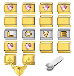 Stainless Steel Unisex LOVE Charm Kit for Italian Modular Bracelet Pink Heart CZ Platinum Plated <b>Letter</b> - Product Image 1