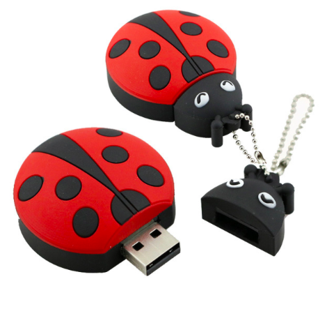 Factory Price USB Disks 4gb 8gb 16gb 32gb 64gb 128gb PVC Ladybug Shape USB Flash Drive with Colour Printing