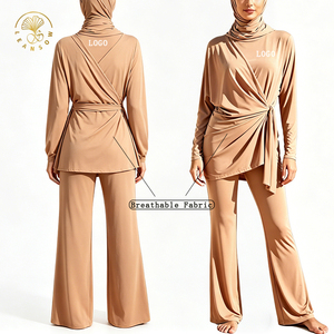 Traje de Baño Musulmán de <span class=keywords><strong>3</strong></span> Piezas con Mangas Largas y Diseño de Cintura Cruzada para Mujer, Modesto, Venta al Por Mayor del Fabricante - Product Image 2