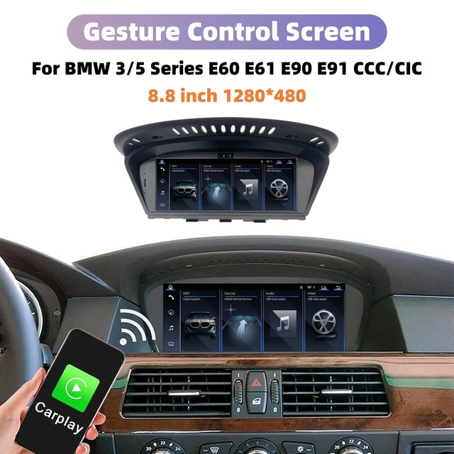 8.8" Gesture Car Radio Stereo CarPlay Android Upgrade Screen for BMW 3/5 Series E60/E61/E90/E91/E92/E93 04-11 CCC/CIC
