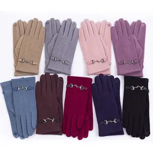 Fashion Pure Color Metal Accessory Gloves Winter Women Cycling Gloves