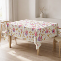 Nappe jetable en PEVA imprimée, décorations de fête, motif floral pivoine rose et violet, imprimé floral vintage de jardin
