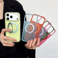 Funda Magnética Giratoria Translúcida Esmerilada de Alta Calidad para iPhone 17 16 15 14, Carcasa Protectora Antigolpes con Soporte Trasero