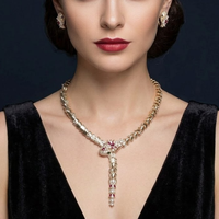 Set Kalung Choker Ular Gothic Elegan dengan Liontin Hewan Berhiaskan Zirkonia Kubik untuk Wanita, Perhiasan Gaun Malam Mode Tinggi