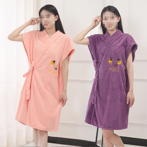 Bata de Baño de Felpa Coral para Mujer, Manga Corta, Tejido de Rizo Absorbente de Secado Rápido, Ropa de Dormir - Product Image 2