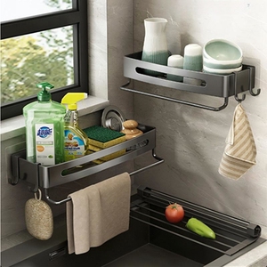 Soporte de almacenamiento para baño sin perforación, diseño triangular de aluminio espacial, estante de pared montado en la pared, estante de esquina de baño doble - Product Image 5