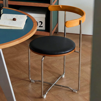 Chaise de salle à manger pliante Bauhaus du milieu du siècle avec dossier en bois massif, tabouret rétro en acier inoxydable pour usage domestique ou café