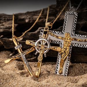 18K Gold Plated <b>Crucifix</b> Pendant <b>Necklace</b> for <b>Men</b> Women Christian Cross Jewelry Stainless Steel Religious Jesus Gift Charm - Product Image 3