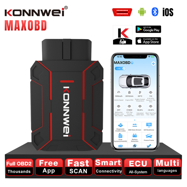 KONNWEI Car OBD Diagnostic Tool Bluetooth Connectivity with App Viewing Deep Scan Fault Code Clearing Car OBDII Scan Tool