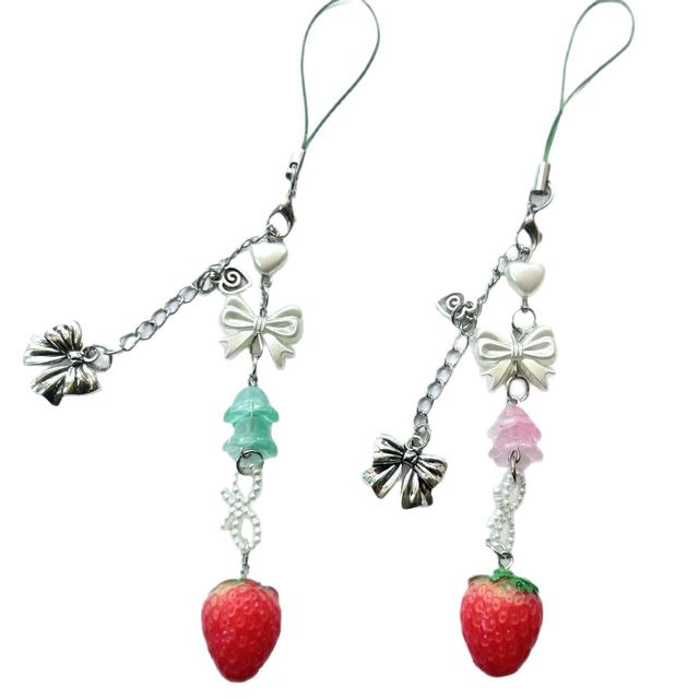 1 Piece Charms Strawberry Bow Love Star Phone Chain Key Ring Anime Inspired Y2K Keychain Accessory Girlfriend Gift