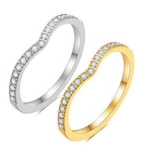 Heart Shape Diamond <b>Ring</b> 2mm Thin Band Pave Setting Women's Fashion Jewelry Gift Index <b>Finger</b> <b>Ring</b> Steel Gold Color - Product Image 1