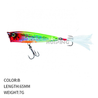Topwater 65mm 7g Rush Popper Leurres De Pêche En Mer Appâts Artificiels Avec Des Crochets De Plumes Wobbler 3D Yeux Leurre Pour Bar Thon