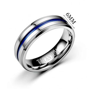 Minimalist Glossy Stainless Steel <b>Couple</b> Wedding <b>Ring</b> Fashion Double Sloped Edge Blue Enamel Groove Titanium <b>Rings</b> for Women Men - Product Image 5